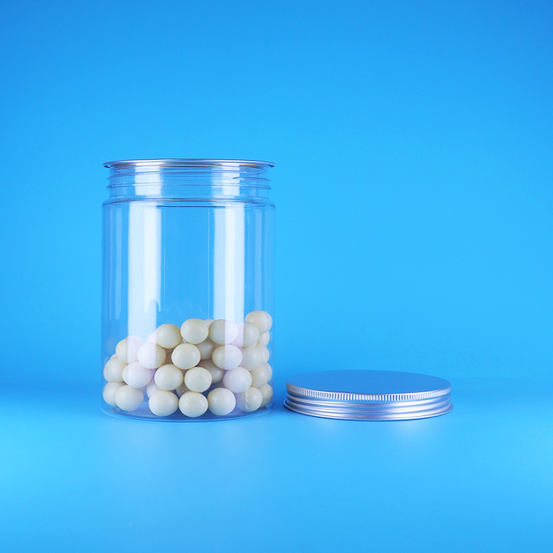 Tarro redondo alto de plástico PET transparente de boca ancha para alimentos para bebés y caramelos con tapa plana de aluminio