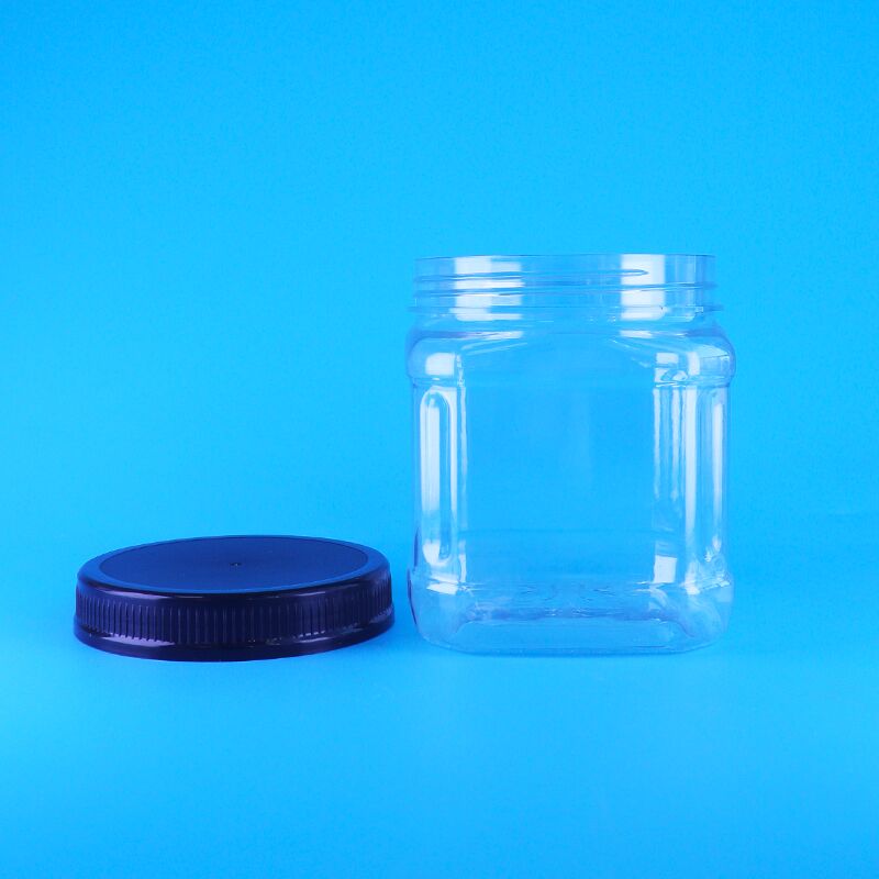 Frascos de almacenamiento cuadrados de plástico transparente con tapa de rosca sin aire para aperitivos, pasas, habas y piñones