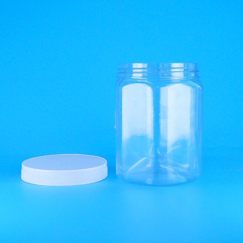 Forma hexagonal PET transparente galletas de plástico cacahuete fritas secas Jar Blanco tapa plana