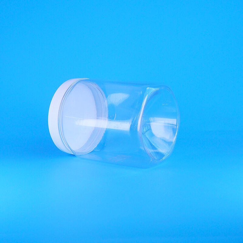 Forma hexagonal PET transparente galletas de plástico cacahuete fritas secas Jar Blanco tapa plana