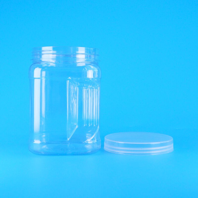 Frascos de plástico con tapas de rosca transparentes y cuadradas de PET para almacenamiento, agarre, arroz negro, trigo, galletas