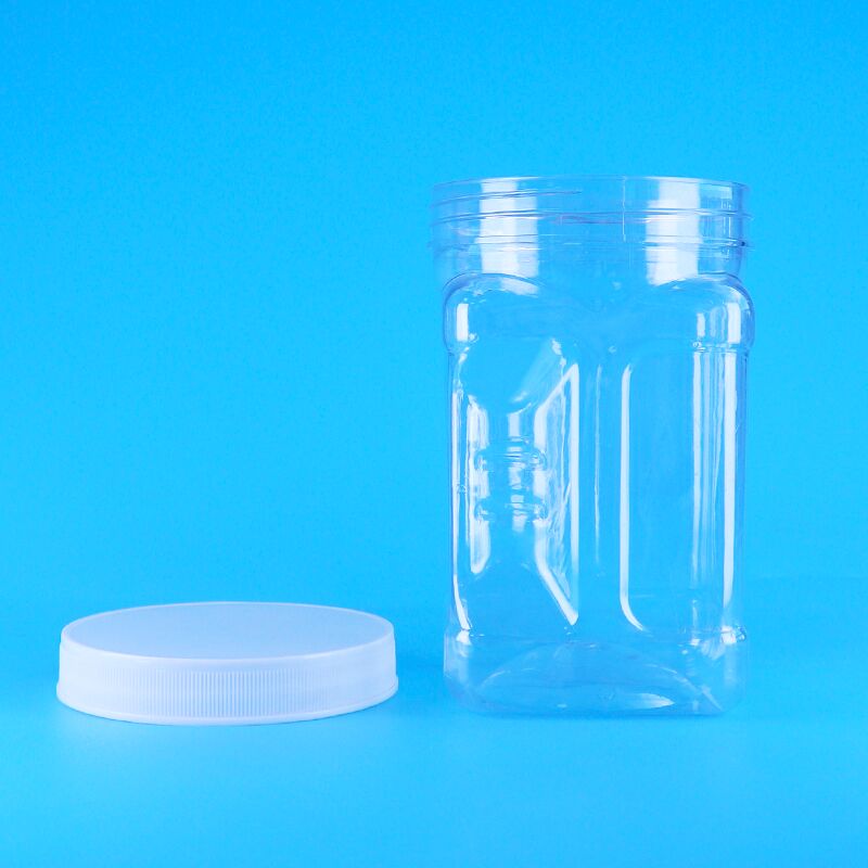 Galletas de relleno de sésamo y harina de maíz con tapas de rosca de plástico transparente PET, agarre cuadrado, sin BPA