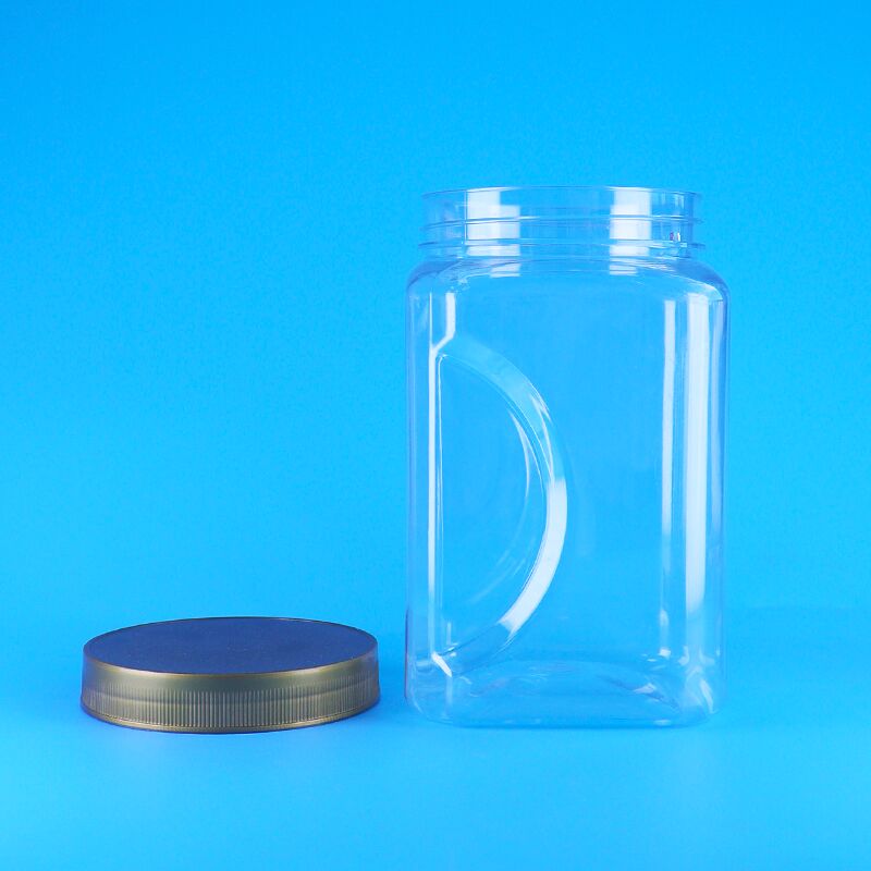 PET de forma cuadrada transparente tapa marrón plástico de grado alimenticio galletas almendras Frutas secas Jar