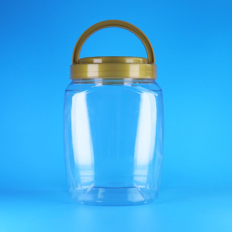 Frascos de almacenamiento de plástico PET transparente con tapa y asa cuadrada para galletas, frutos secos y fideos
