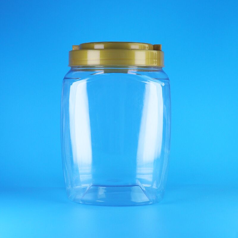 Manija cuadrada transparente tapa plana de plástico PET dulces galletas alimentos secos frascos de comida para bebés