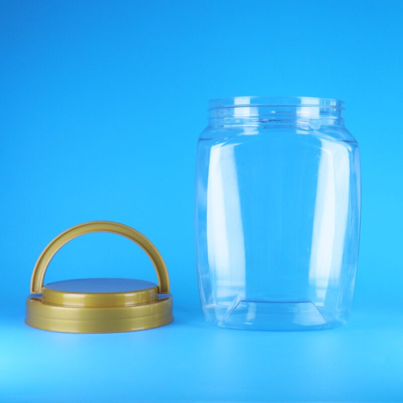 Manija cuadrada transparente tapa plana de plástico PET dulces galletas alimentos secos frascos de comida para bebés