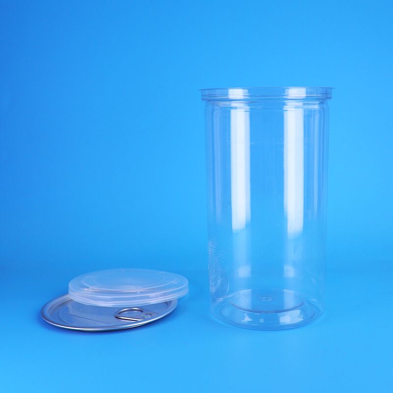Tarro de plástico PET transparente con sellado hermético, tapas de aluminio de fácil apertura y opciones de diseño personalizadas