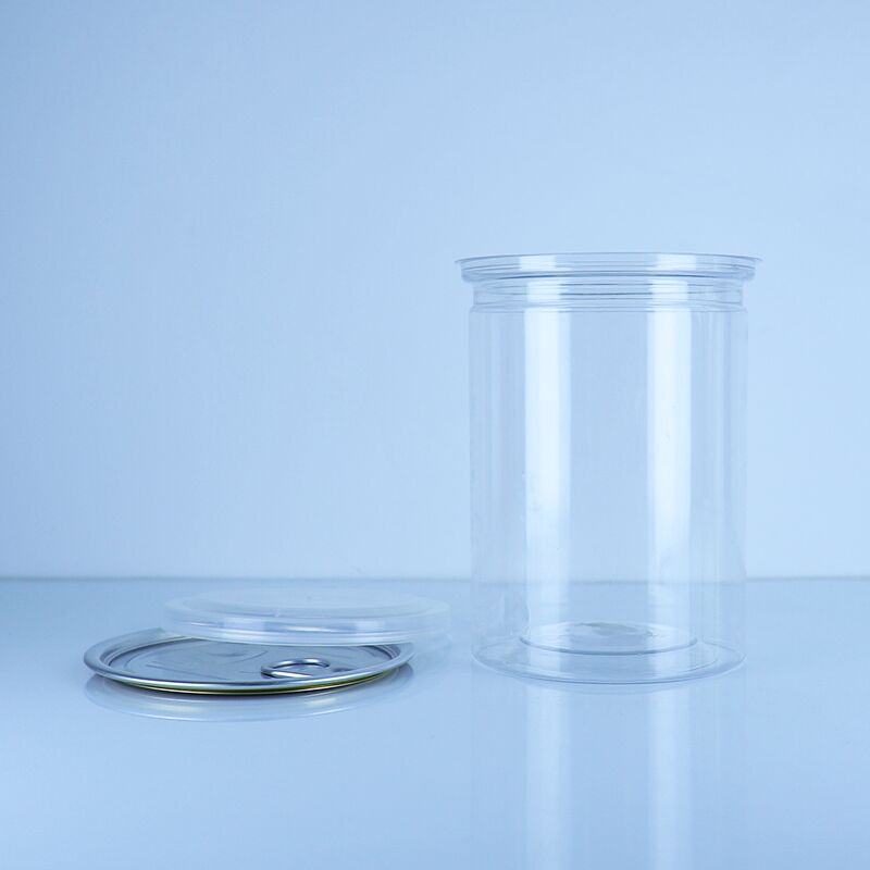 PET transparente para almacenamiento de alimentos galletas pasteles dulces nueces lata con tapa PE fácil de abrir