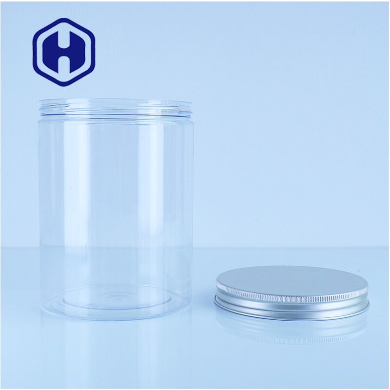 Calidad alimenticia PET transparente Aluminio Jarrones de tapa Perfecto para galletas de chocolate dulces fácil confiable