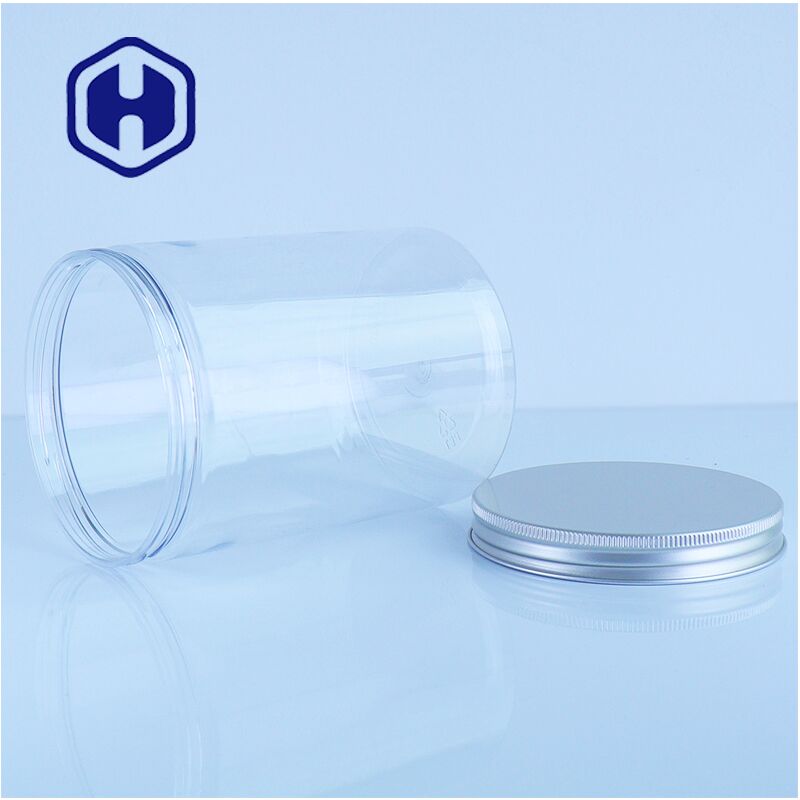 Calidad alimenticia PET transparente Aluminio Jarrones de tapa Perfecto para galletas de chocolate dulces fácil confiable