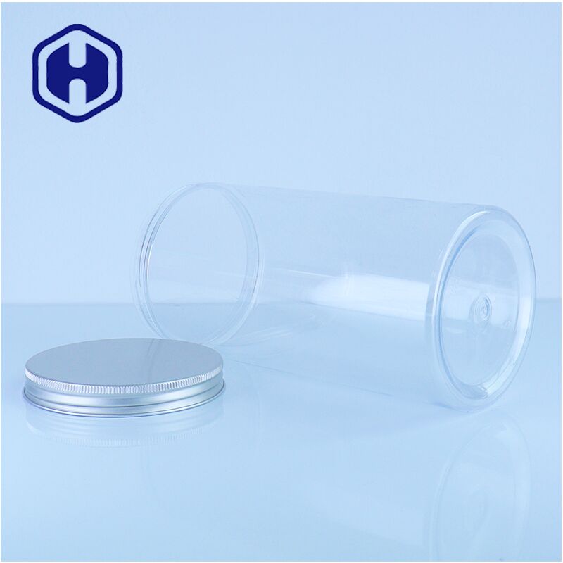 Vidrio de plástico transparente de alta calidad tapa de aluminio para almacenar galletas nueces dulces de grado alimenticio fácil verter