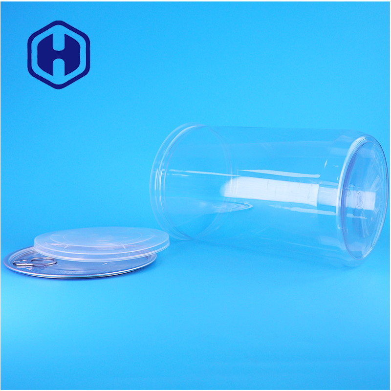 PET transparente de grado alimenticio de plástico lata de aluminio tapa fácil verter para nueces dulces de frutas secas