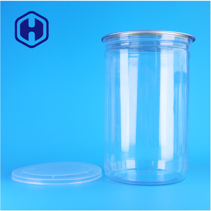 PET transparente de grado alimenticio de plástico lata de aluminio tapa fácil verter para nueces dulces de frutas secas