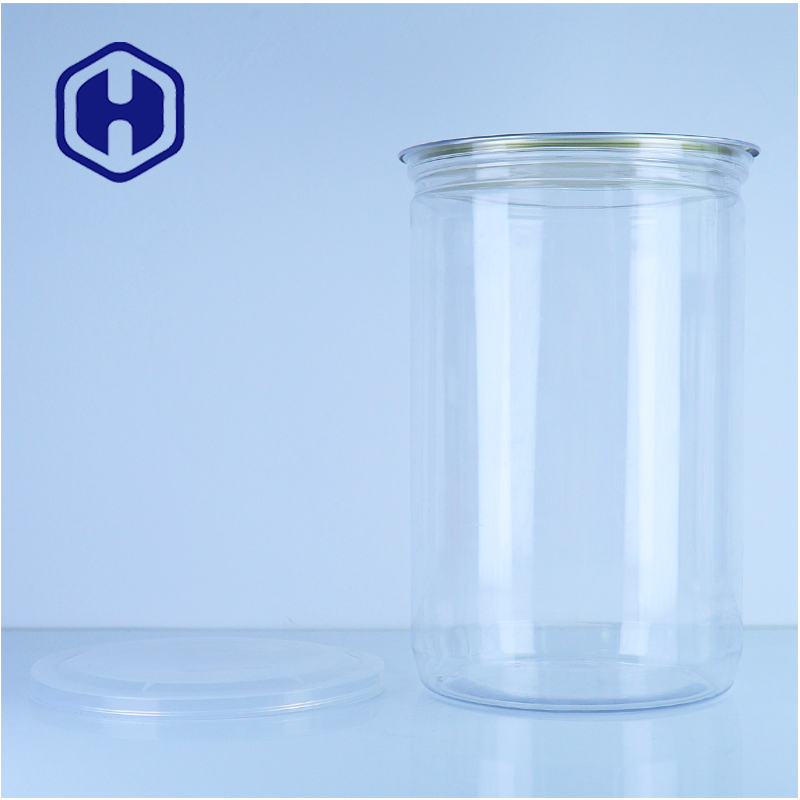 Capa de aluminio de plástico PET transparente Jarrón redondo para nueces secas