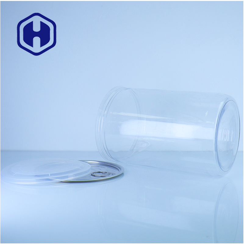 Capa de aluminio de plástico PET transparente Jarrón redondo para nueces secas