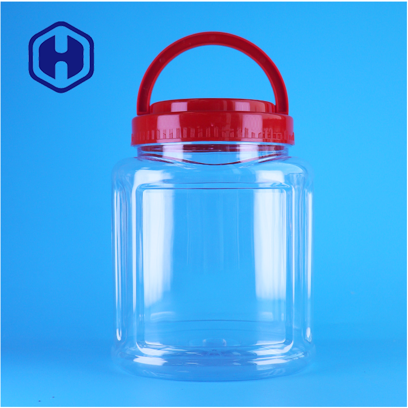 Calidad alimenticia PET transparente Para el almacenamiento de nueces Jar Handle Lid Manufacturer para el embalaje de maní de almendras