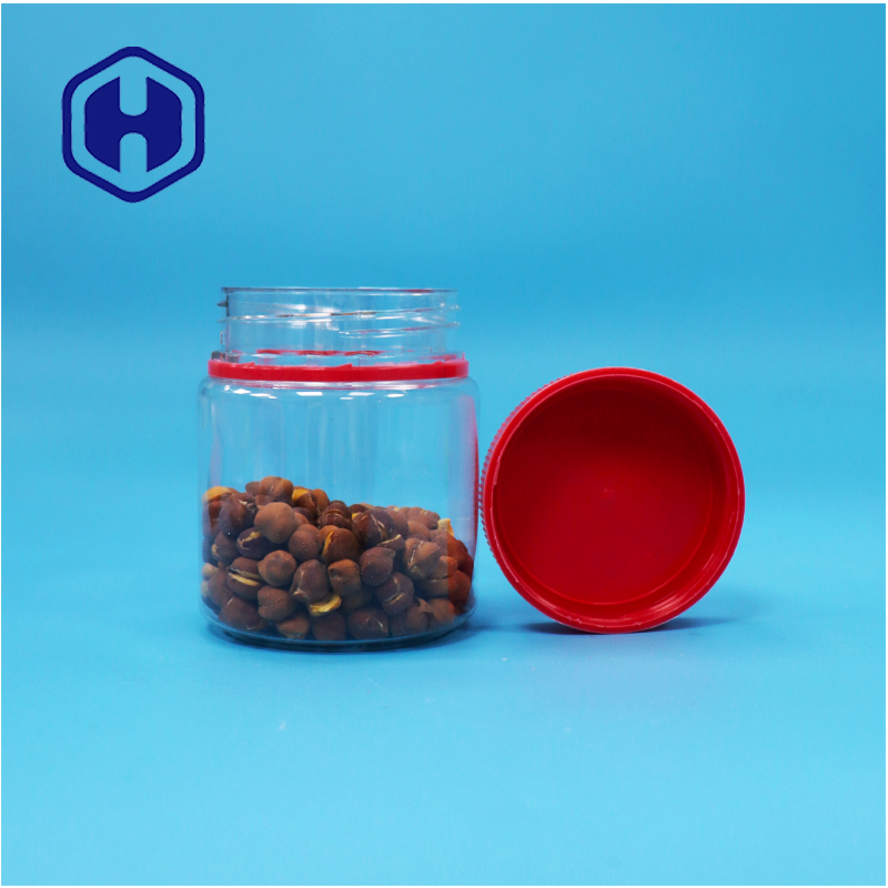 Jarrones de almacenamiento de nueces dulces de plástico PET con tapa roja transparente