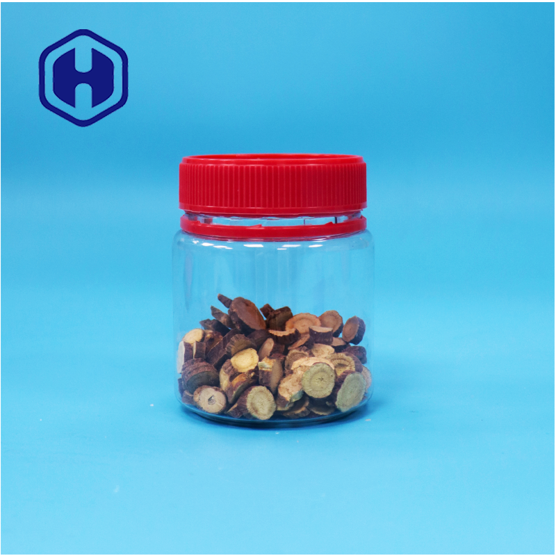 Jarrones de almacenamiento de nueces dulces de plástico PET con tapa roja transparente
