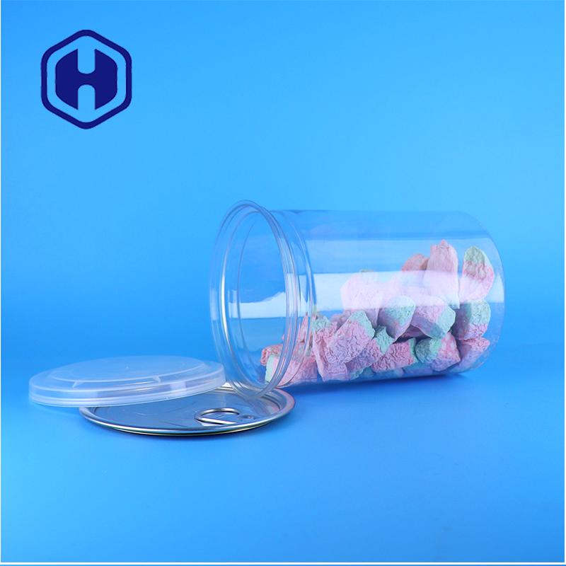 Gran Calidad Transparente PET Latas de Almacenamiento de Alimentos para Dulces, Galletas y Gelatinas con Tapas de PE