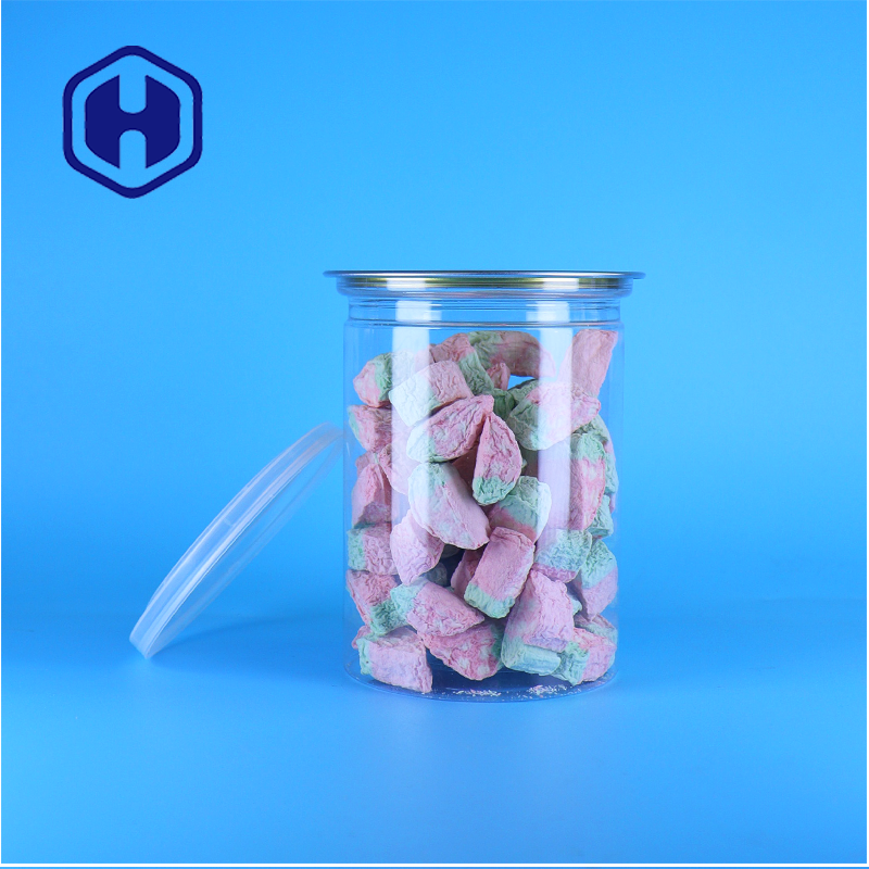Gran Calidad Transparente PET Latas de Almacenamiento de Alimentos para Dulces, Galletas y Gelatinas con Tapas de PE