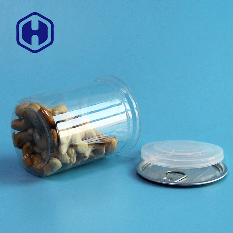 Latas de plástico PET transparentes con anillo de tira 300 ml de almendras de anacardos cacahuetes mezcladas con nueces