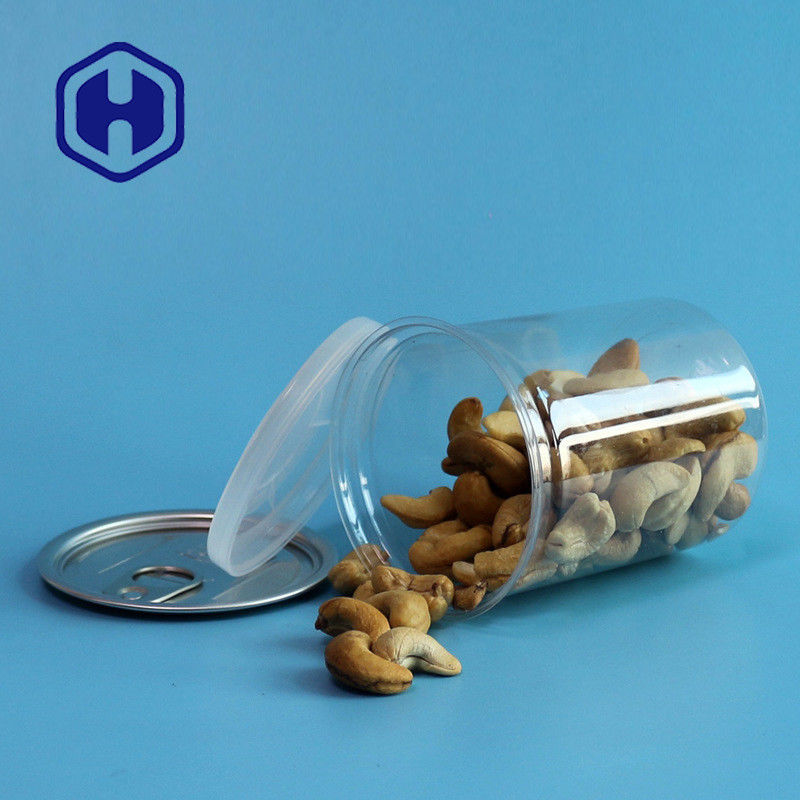 Latas de plástico PET transparentes con anillo de tira 300 ml de almendras de anacardos cacahuetes mezcladas con nueces