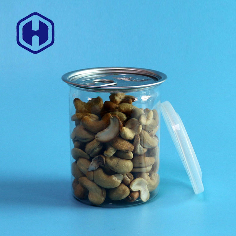Latas de plástico PET transparentes con anillo de tira 300 ml de almendras de anacardos cacahuetes mezcladas con nueces