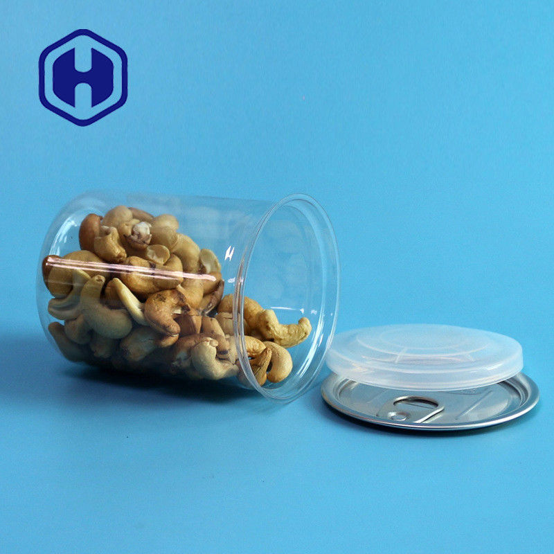 Latas de plástico PET transparentes con anillo de tira 300 ml de almendras de anacardos cacahuetes mezcladas con nueces