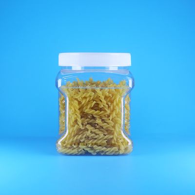 Frascos de agarre de plástico con tapa plana de rosca PET cuadrado transparente para dedos de esponja y galletas