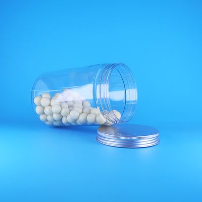 Tarro redondo alto de plástico PET transparente de boca ancha para alimentos para bebés y caramelos con tapa plana de aluminio