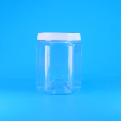 Forma hexagonal PET transparente galletas de plástico cacahuete fritas secas Jar Blanco tapa plana