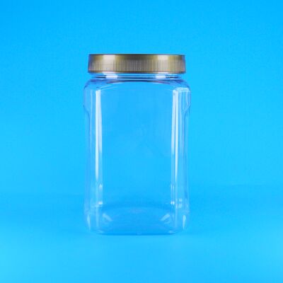 PET de forma cuadrada transparente tapa marrón plástico de grado alimenticio galletas almendras Frutas secas Jar