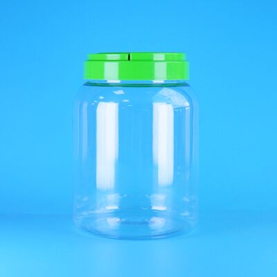 Tarro de plástico redondo PET para alimentos con tapa plana de rosca, transparente, para café, caramelos y alimentos deshidratados