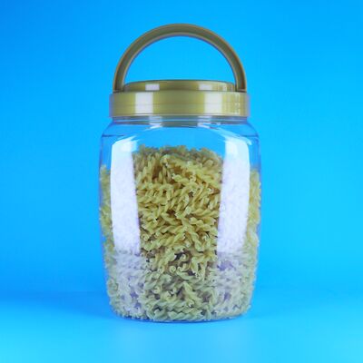 Frascos de plástico PET transparentes con tapa y asa cuadrada para alimentos, caramelos, galletas y alimentos para niños