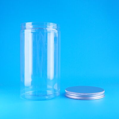 Frutas secas crujientes de grado alimenticio transparente, cacahuetes, galletas de oso, tarros redondos de PET, tapas de rosca