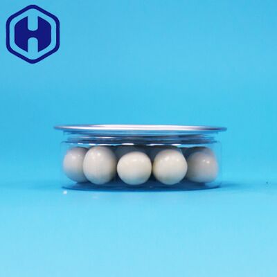 Bote redondo de plástico PET con tapa de apertura fácil de hojalata para envasado de alimentos, caramelos, galletas y aperitivos