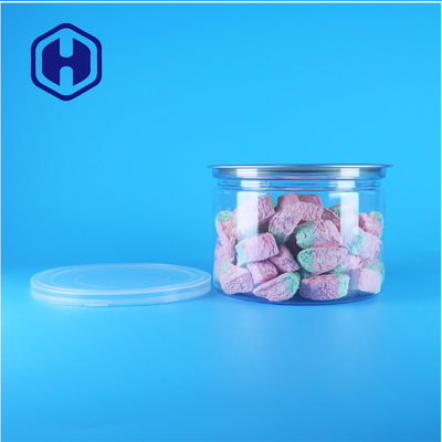 Lata redonda de PET transparente con tapa fácil de abrir para alimentos, caramelos, galletas, aperitivos y té